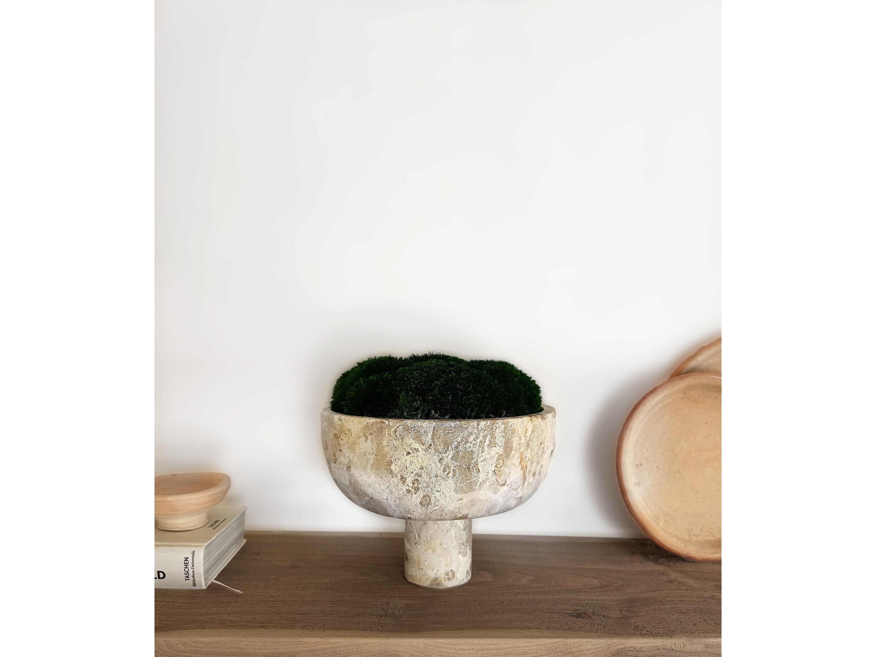 Travertine Pedestal Moss Bowl