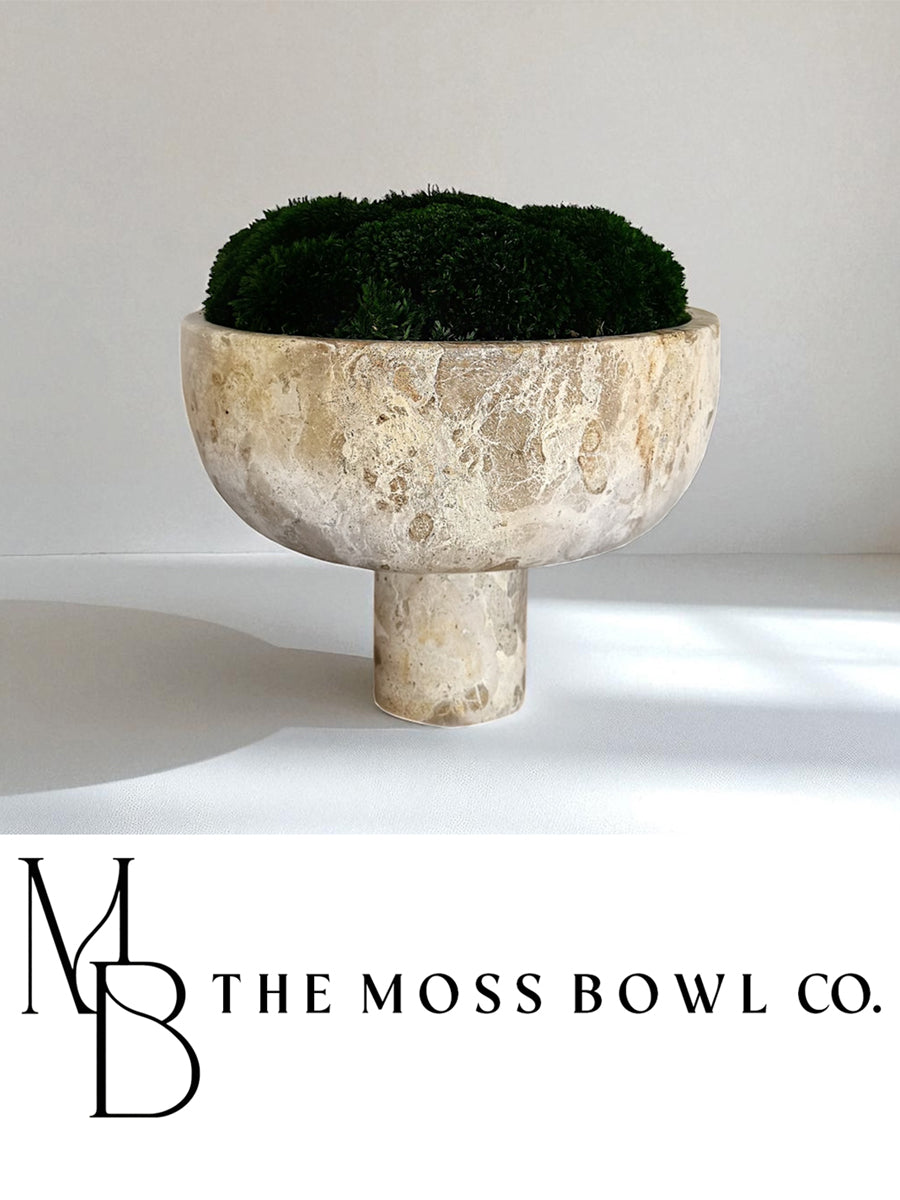 Travertine Pedestal Moss Bowl